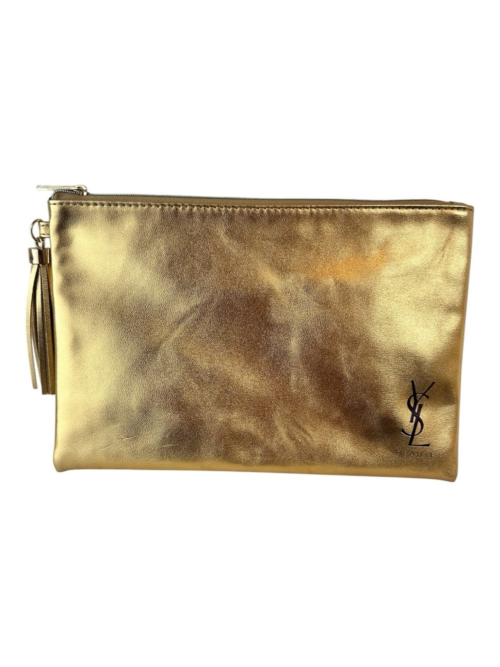 YSL Beauty Gold Makeup Bag Purse Insert Catch All w/ Detachable Snowflake Charm